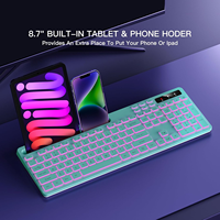 Teclado Inalámbrico Silencioso de 114 Teclas con Retroiluminación RGB 2.4G, Soporte para Teléfono, Batería Recargable, Teclas Multimedia para IOS, Windows, PC, Verde