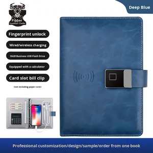 Cross-Border Hot Selling Fingerprint Lock MP4 Video Player <b>Notepad</b> Wireless Charging Notebook High-End Business Set Gift - Product Image 4