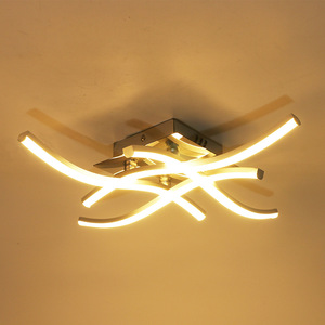 Lampe LED moderne et minimaliste en <span class=keywords><strong>fer</strong></span> pour salon et chambre à coucher ; Plafonnier créatif à quatre <span class=keywords><strong>branches</strong></span> en forme de vague, avec variation de trois couleurs pour salle à manger - Product Image 1