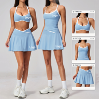 Set Rok Wanita Terbaru Warna Kontras Bentuk V dengan Bantalan Dada, Kantong Samping, Bahan Nude Feel untuk Padel, Golf, dan Tenis