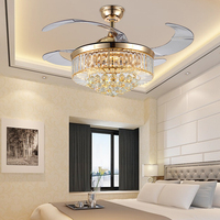 Ventilateur de plafond intelligent avec lumière, lustre en cristal, commande Bluetooth, fonction musicale, ventilateur de plafond avec lumière et télécommande