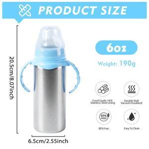 Biberon Léger en Acier Inoxydable de 180 ml (6 oz) avec Poignée en Silicone, Bouteille d'Eau pour Enfants - Product Image 2