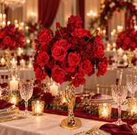 Bouquet de roses artificielles en soie rouge de luxe pour centre de table de réception de mariage