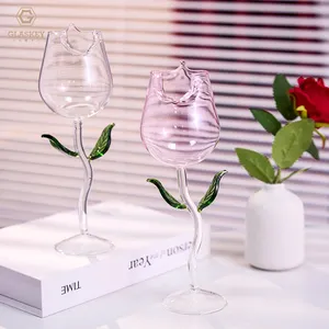 Cao Borosilicate thủy tinh Rose cốc Rose Shaped Glass cup Tùy chỉnh màu đỏ rượu vang thủy tinh uống cup