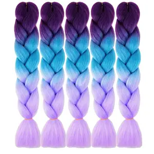 Estensioni dei capelli intrecciate Pre allungate colore arcobaleno capelli intrecciati all'uncinetto blu sirena viola sintetica