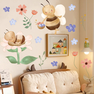 Autocollants muraux de luxe à motifs floraux et animaux, abeille, hibou, girafe, en vinyle auto-adhésif, papier peint amovible pour la décoration de la maison - Product Image 2