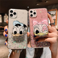 เคสโทรศัพท์ป้องกันสำหรับ Iphone,พร้อมที่ใส่ดาวทรายเหลวหรูหราเคสรูปหมีเดซี่โดนัลด์มินนี่สำหรับ Iphone