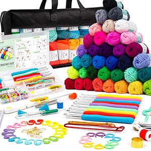 Nouveaux jouets, fournitures de <span class=keywords><strong>crochet</strong></span> personnalisées, kit de bricolage, kit de <span class=keywords><strong>crochet</strong></span> de 113 pièces avec fil et <span class=keywords><strong>crochet</strong></span> pour aiguilles à tricoter et kit pour débutants - Product Image 1