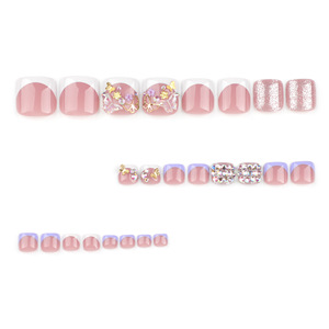 Uñas Postizas 3D con Diseño de Mariposa, Punta Francesa Rosa, Uñas Artificiales con Pedrería para Mujer, Verano, Playa - Product Image 3