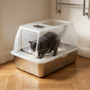 Stainless Steel <b>Cat</b> Litter <b>Box</b> - Large Splash-Proof Open Top (No translation needed - already English) - Product Image 2