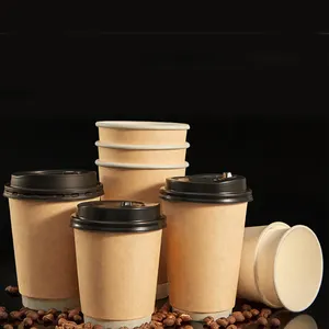 Caja de cartón Biodegradable desechable para cupcakes, 8OZ, 9,5 OZ, 12OZ, 14OZ, 16 OZ, 22 OZ, taza de Papel Kraft de café aislado en caliente con tapa