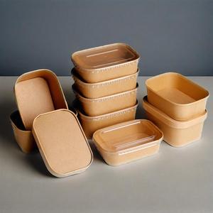 ชามสลัดกระดาษคราฟท์ทรงสี่เหลี่ยมและสี่เหลี่ยมแบบใช้แล้วทิ้งเป็นมิตรกับสิ่งแวดล้อมภาชนะเกรดอาหารสำหรับทำซูชิแซนวิช - Product Image 1