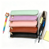 Trousse à crayons et trousse à cosmétiques en cuir PU grande capacité avec fermeture éclair, imprimée UV, couleur unie simple, pour étudiants, bureau et affaires