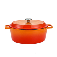Casserole ovale en fonte émaillée Bright Houseware de 29 cm avec deux poignées, écologique, pour la cuisson et la cuisine, avec couvercle en émail