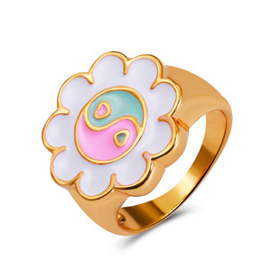 Ins cool style bague géométrique couleur goutte d'huile gossip damier bague en ligne célébrité personnalité tendance bijoux femmes - Product Image 5