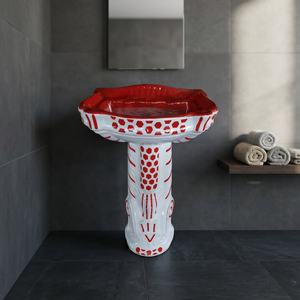 Majesty Flower Hand Printed Rustic Ceramic Pedestal Wash Basin Set Lavabo Sink Stand for Hospital Sanitary Ware - Product Image 6