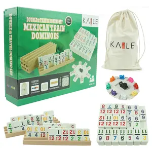 Kaile Custom Double 12 Domino Game Set Mexican Train With Numbered Tiles With 4 Wood Trays And Cotton Bag Ready To Ship