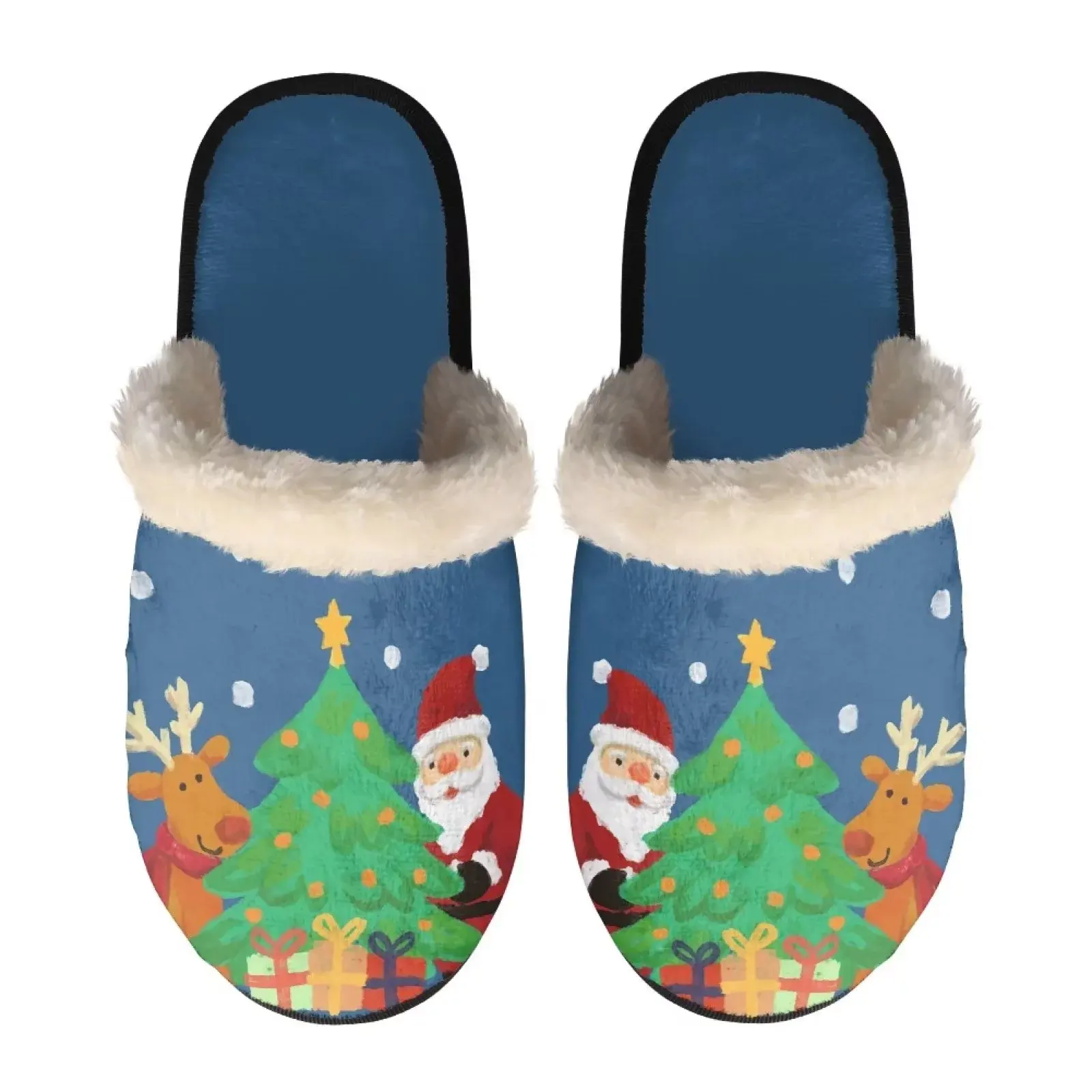 Weihnachts schuhe Frauen Fuzzy Hausschuhe Lange Cartoon Santa Elks Hausschuhe Weiche Baumwoll pantoffeln Winter Indoor House Fuzzy Flat Slides