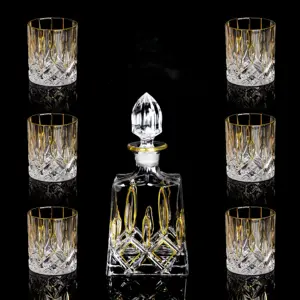 Vasos de Whisky Estilo Antiguo <span class=keywords><strong>con</strong></span> Borde Dorado Hecho a Mano, Juego de Decantador de Whisky y Vino de Lujo, Juego de 7 - Product Image 1
