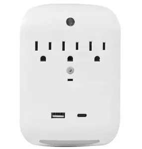 3 Outlet Wall-Mount Surge Protector with Night Light, 1080 Joules Type-A and Type-C USB ports 3A Max(in total), 2.0A(single)