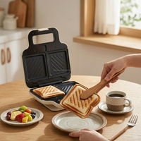 Gaufrier 750W à Chauffage Rapide Double Tension, Anti-Brûlure, Antidérapant, Facile à Nettoyer pour le Petit-Déjeuner à Domicile, Machine à Sandwich Détachable 4-en-1