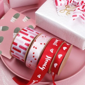 Custom Eco-Friendly Valentine's Day Satin <b>Ribbon</b> Spool Set Printed Baby Honey Sugar Sweet Home <b>Red</b> White Pattern 120cm Gift - Product Image 3