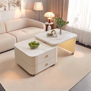Movable <b>Coffee</b> <b>Table</b> For Living Room Small Apartment Minimalist Style Creamy Light Luxury High End Storage Rotating Square <b>Table</b> - Product Image 1