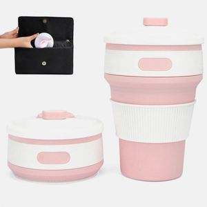 Collapsible 350ml Silicone <b>Reusable</b> Travel <b>Mug</b> Leak-Proof Lid BPA Free Portable Compressible Coffee Tumbler Custom Logo - Product Image 4