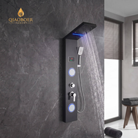 Panneau de douche mural moderne avec affichage LED, jets thermostatiques pluie et cascade, douchette à main et jets de massage pour salle de bain