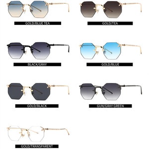 Custom Logo 2026 Vintage Gold Metal Octagon <b>Sun</b> Glasses UV400 Gradient <b>Shades</b> Rimless Polygon <b>Sun</b> Glasses for Men Women - Product Image 6