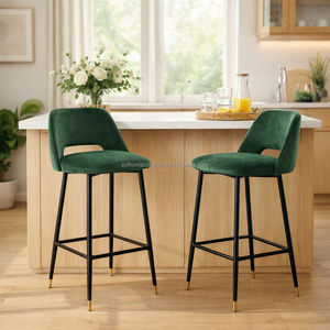 <span class=keywords><strong>Tabouret</strong></span> de <span class=keywords><strong>bar</strong></span> en velours nordique avec assise rembourrée épaisse pour <span class=keywords><strong>bar</strong></span> à domicile et bistrot, rembourrage de 8 cm, design confortable - Product Image 1