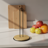 Support de Rangement de Cuisine Multifonctionnel Portable en Métal Noir et Bois d'Acacia, Type Colonne, Non Pliable, pour la Maison, Vente en Gros