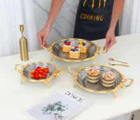 Ronde fruitschaalset van roestvrij staal, decoratieve roestvrijstalen schaal met handvat voor thuis, bruiloft, Ramadan, tafeldecoratie
