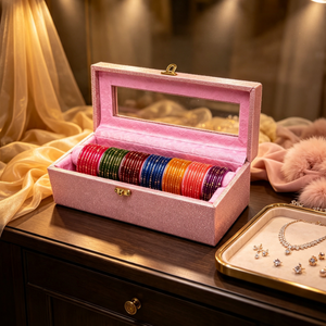 Luxury Bangle Display <b>Box</b>, Flip Lid Design with <b>Bracelet</b> Cushion Roller, Jewelry Storage Case <b>for</b> Ethnic Bangles and Collection - Product Image 6