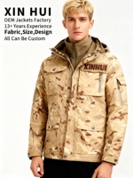 Veste de travail réversible coupe-vent à capuche en jean camouflage pour homme, personnalisée, marque privée, écologique, avec intérieur en soie, vente en gros 2026