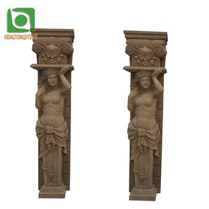Tùy chỉnh màu vàng đá cẩm thạch người phụ nữ cột đá cẩm thạch trụ cột điêu khắc trong kho - Product Image 1