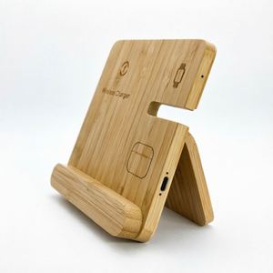 <b>Bamboo</b> Eco Friendly 3-in-1 Wireless Charger & <b>Table</b> Organizer with PD15W Fast Charger for Eco-Conscious Corporate Gifting - Product Image 4