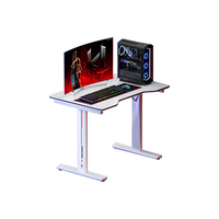 Bureau de jeu ergonomique moderne G8, hauteur réglable avec pieds noirs et blancs imprimés en UV LED, surface PB, porte-gobelet et crochet pour casque