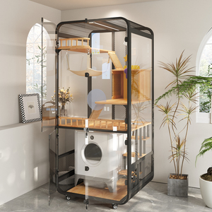 Villa moderna de lujo para gatos, nueva estructura de acero con ruedas universales, casa de madera para mascotas para sala de estar soleada - Product Image 5