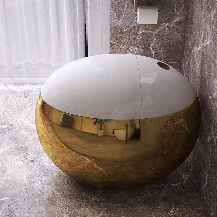 Полностью Золотое гальваническое покрытие в форме яйца, белый чехол для сиденья унитаза с золотой кнопкой, цельный Золотой унитаз