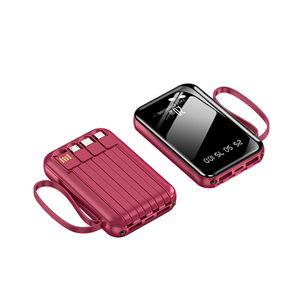 New Gift 10000mAh Mini Portable Power Banks with LED Lights Fast Charging & 4 In1 Built Cables Promotional OEM Power Station