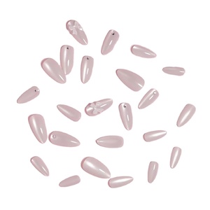 Vente en gros, 24 pièces, <span class=keywords><strong>manucure</strong></span> française à couverture complète avec diamants en pointillés et nœud 3D sur les ongles courts en amande, longue durée - Product Image 2