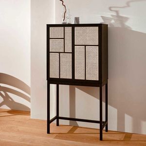 Modern Black Storage Cabinet <b>Sideboards</b> with Handwoven Texture Solid Wood Frame Elegant Furniture for Living Room Bedroom - Product Image 1