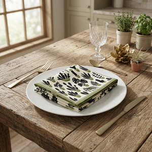 Serviette de table en coton imprimé de qualité supérieure avec motif botanique de cactus et plantes en pot – Serviette de table décorative pour la maison et les restaurants - Product Image 4