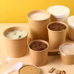 Pot à granola en papier jetable tasse à soupe à dessert conteneur alimentaire kraft à <span class=keywords><strong>emporter</strong></span> bol en papier à soupe chaude avec couvercle logo imprimé personnalisé - Product Image 2