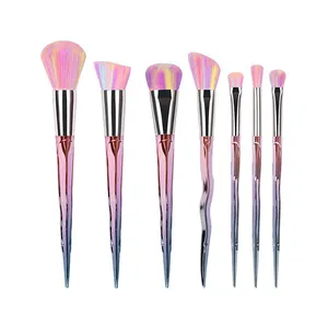 2024 New Style Unique Handle Rainbow Soft Fiber Cosmetic Brush 7pcs Unicorn Pink Purple Makeup Brush Set for Girl Beauty