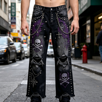 Jeans pour hommes en similicuir style punk, coupe évasée, multi-poches, imperméables, respirants, écologiques, effet usé, fabrication OEM ODM sur mesure