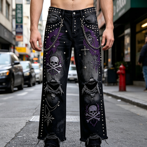 Jeans da <span class=keywords><strong>Uomo</strong></span> Personalizzati OEM ODM in <span class=keywords><strong>Ecopelle</strong></span> Stile Punk con Tasche Multiple, Impermeabili, Traspiranti ed Ecologici - Product Image 2