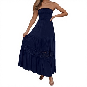Vestido Largo sin Tirantes para Mujer, Estilo Bohemio, Línea A, Chifón, Color Sólido, Plisado en Capas, Verano, Casual, Playa, Vacaciones - Product Image 3