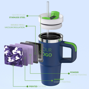 Vaso de Viaje de Acero Inoxidable de 20 oz, 30 oz, 40 oz con Logotipo Personalizado, Doble Pared, Aislamiento al Vacío, 100% Hermético, con Asa - Product Image 3